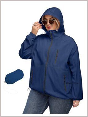 Plus Size Women's Waterproof Rain Jacket with Hood, Windproof Outdoor Raincoat